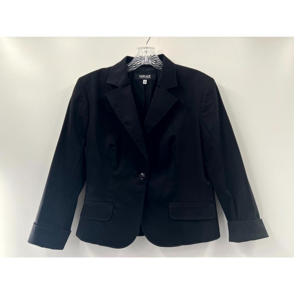 Versace Jeans Couture Women's Black Solid Cotton Long Sleeve One Button Blazer 8